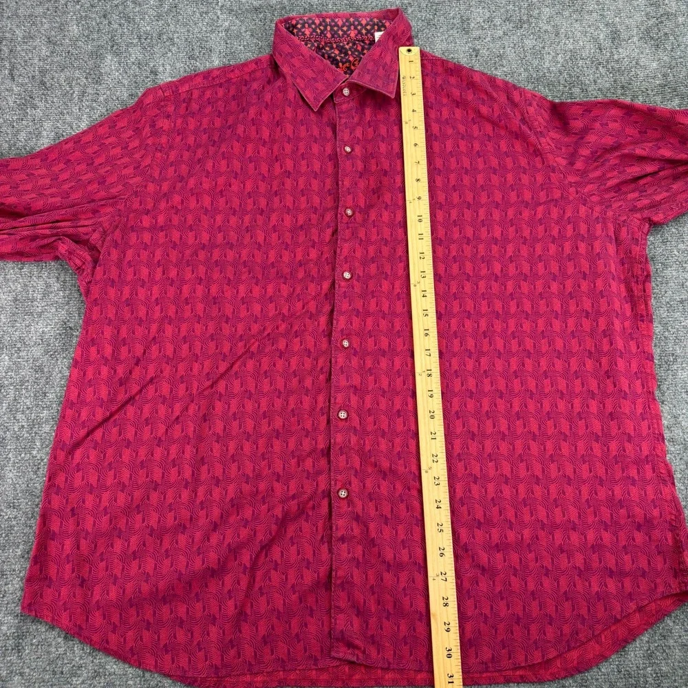 Robert Graham Shirt Mens 4XL Red Geometric Classic Fit Stretch Long Sleeve *READ